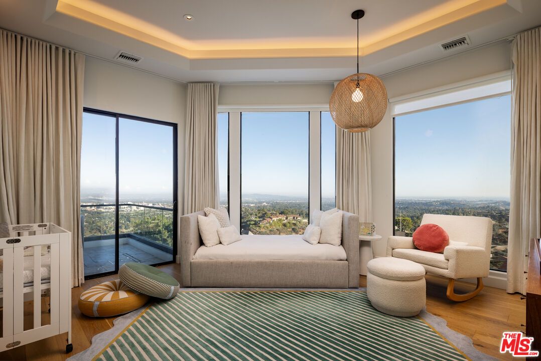Bedroom, Interior, Pendant Lights, Recessed Lighting, Wood Texture Flooring