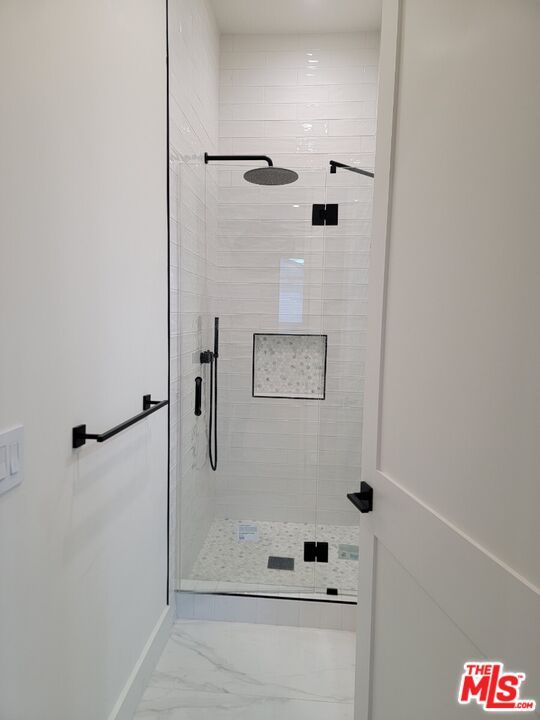 Bathroom, Glass Shower, Interior, Marble, Recessed Lighting