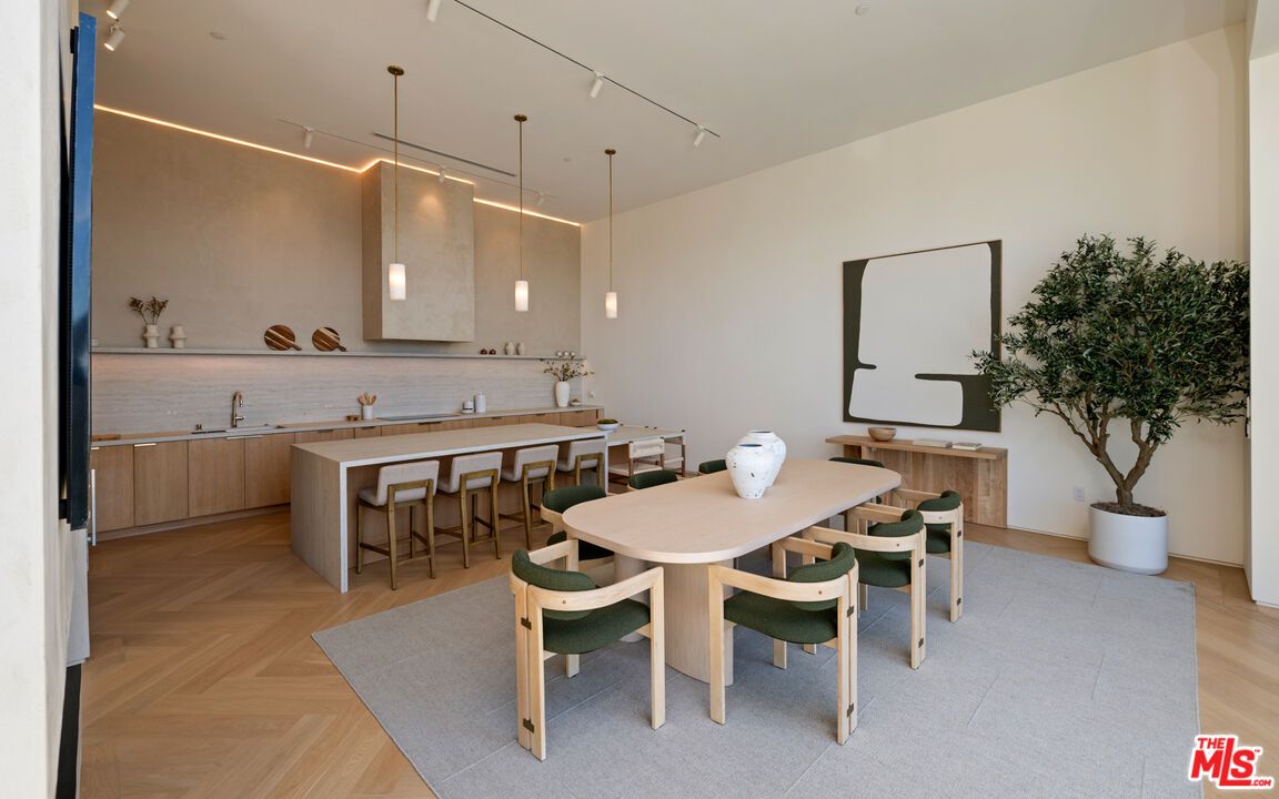 Dining room, Interior, Pendant Lights, Wood Texture Flooring