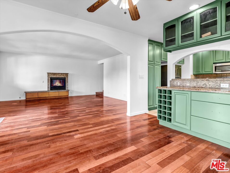 Empty room, Fireplace, Interior, Recessed Lighting, Wood Texture Flooring