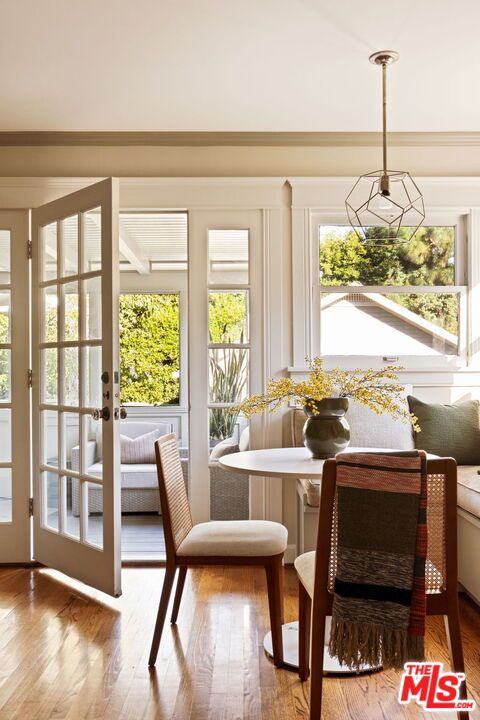 Dining room, Interior, Pendant Lights, Wood Texture Flooring