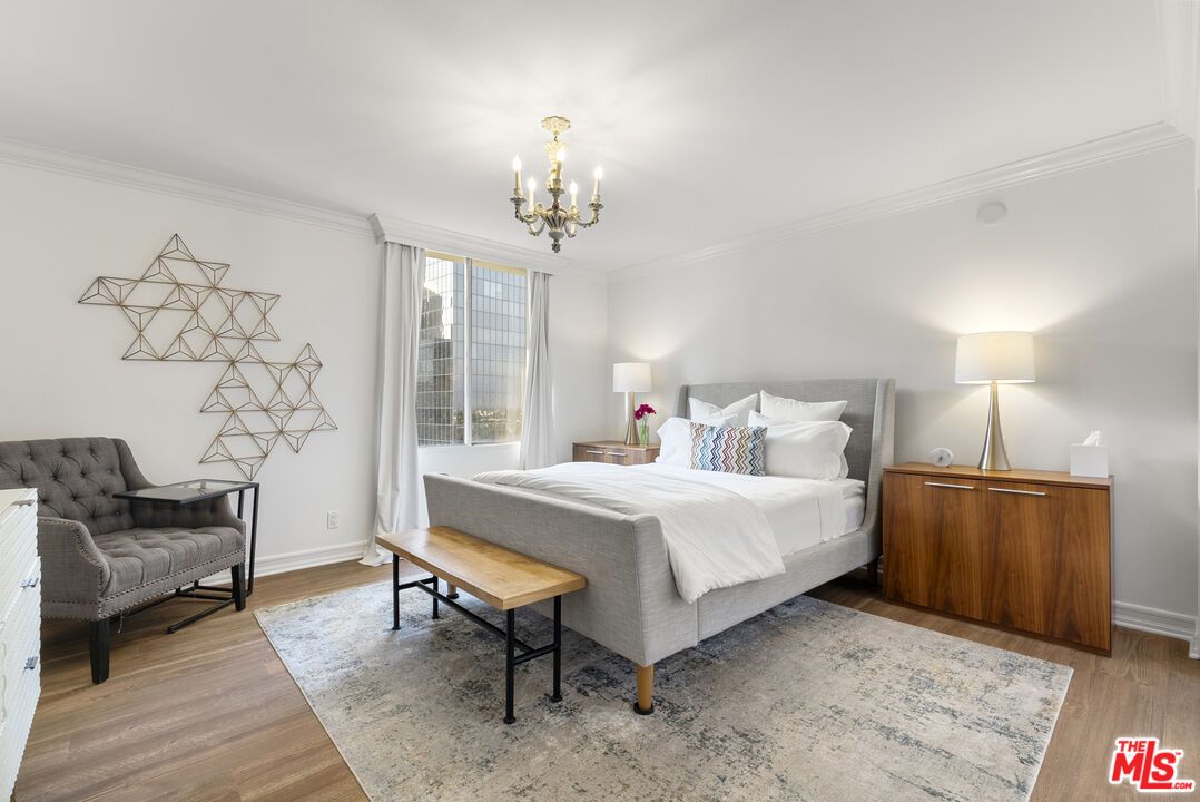 Bedroom, Chandelier, Interior, Wood Texture Flooring