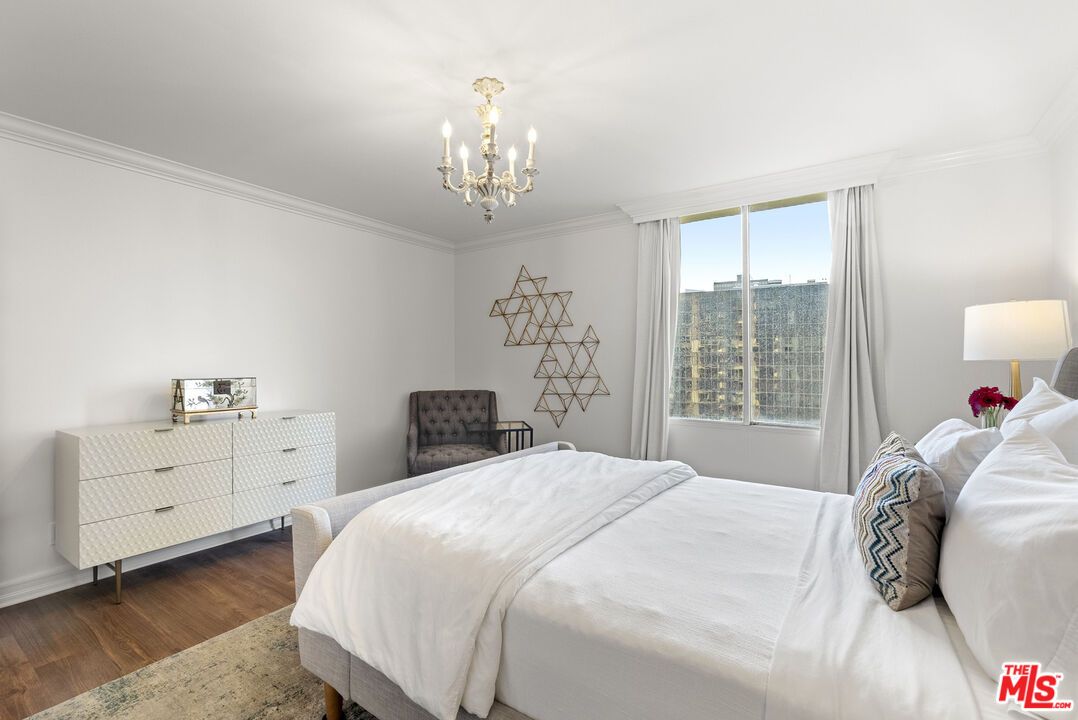 Bedroom, Chandelier, Interior, Wood Texture Flooring