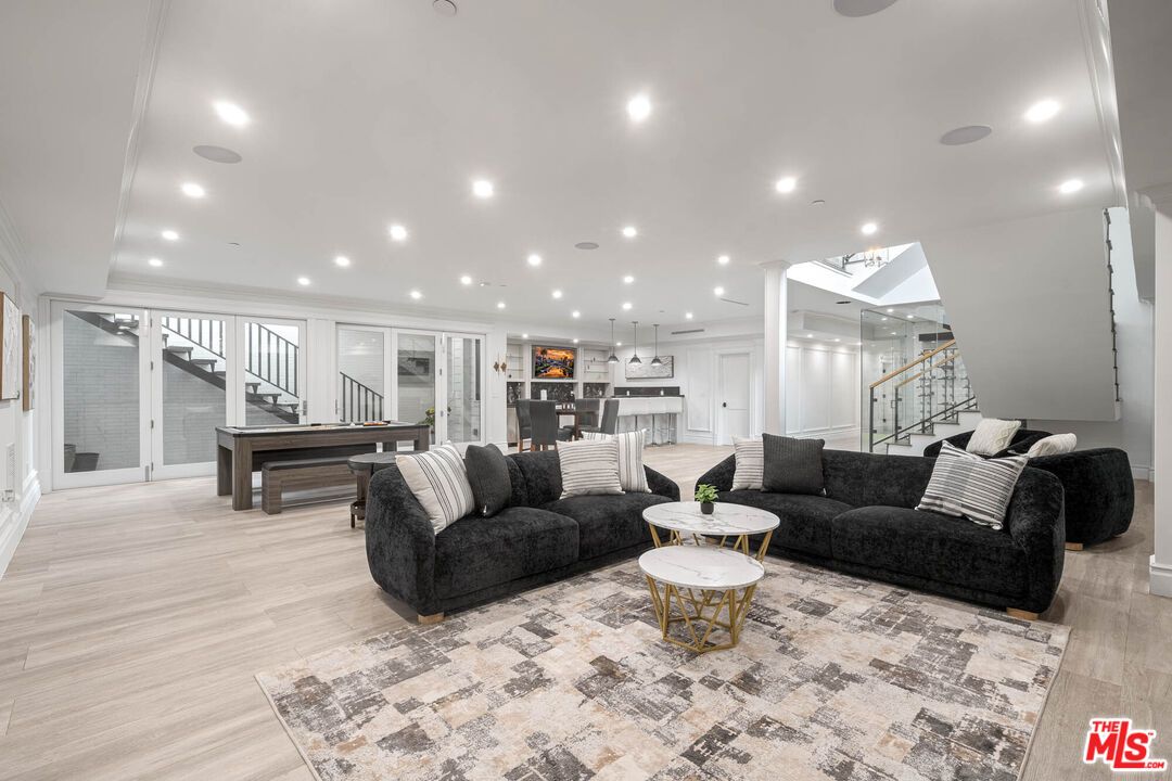 Billiard Table, Dining room, Game Room, Interior, Kitchen, Living room, Pendant Lights, Recessed Lighting, Wood Texture Flooring