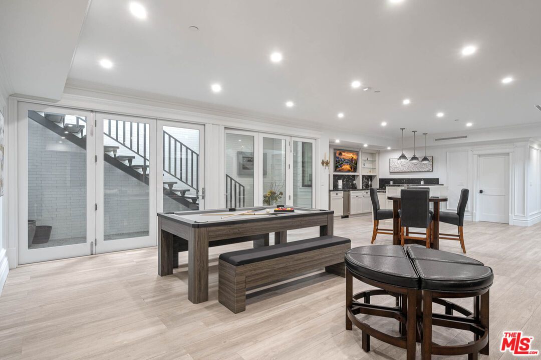 Billiard Table, Dining room, Game Room, Interior, Kitchen, Pendant Lights, Recessed Lighting, Wood Texture Flooring