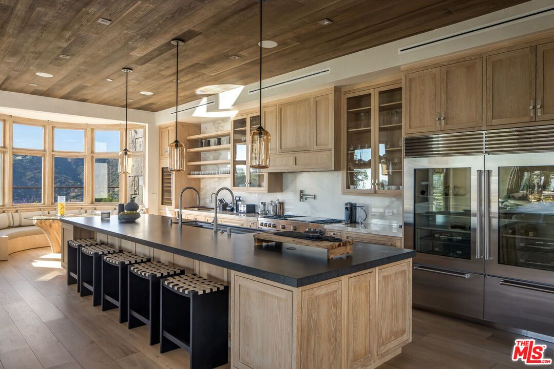 Interior, Kitchen, Pendant Lights, Recessed Lighting, Stainless Steel Appliances, Wooden Ceilings, Wood Texture Flooring