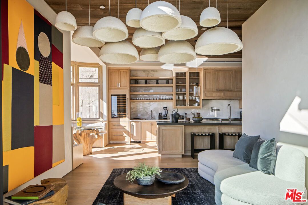 Interior, Kitchen, Living room, Pendant Lights, Wood Texture Flooring