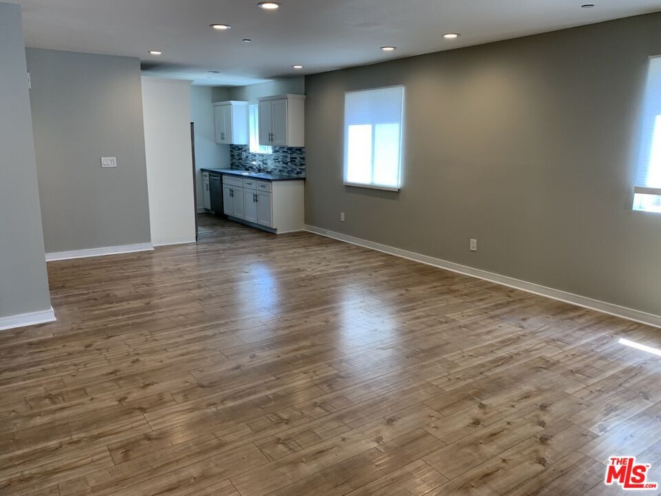 Empty room, Interior, Kitchen, Recessed Lighting, Wood Texture Flooring