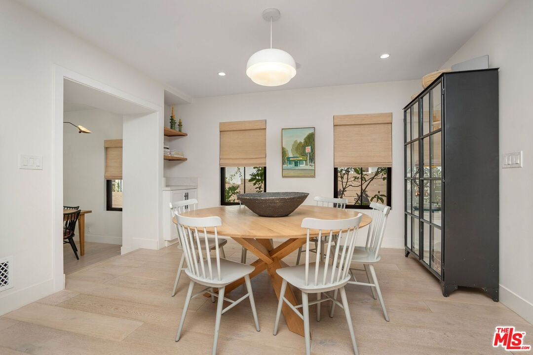 Dining room, Interior, Pendant Lights, Recessed Lighting, Wood Texture Flooring