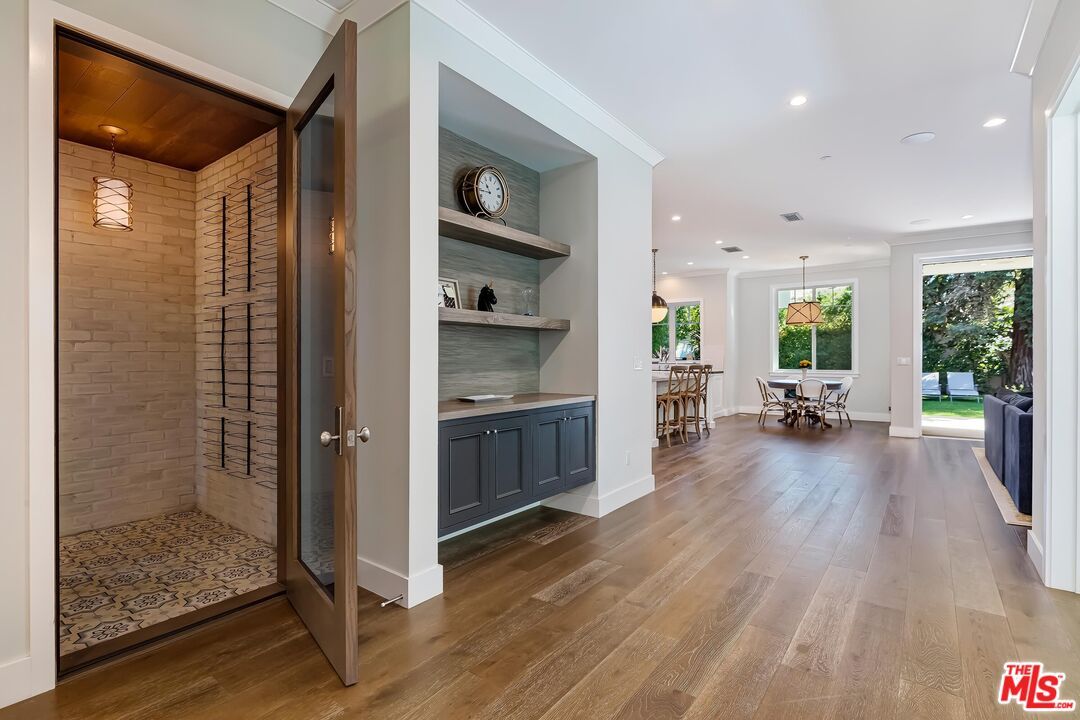 Dining room, Interior, Pendant Lights, Recessed Lighting, Wooden Ceilings, Wood Texture Flooring, Wooden Walls