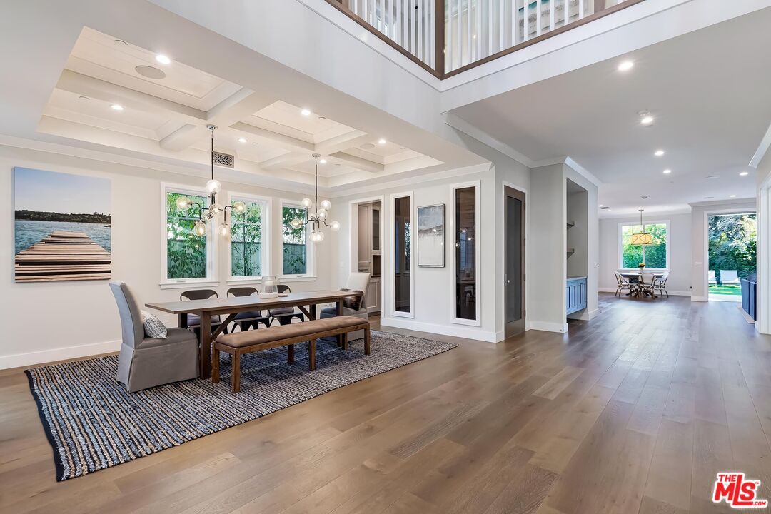 Dining room, Interior, Pendant Lights, Recessed Lighting, Wood Texture Flooring