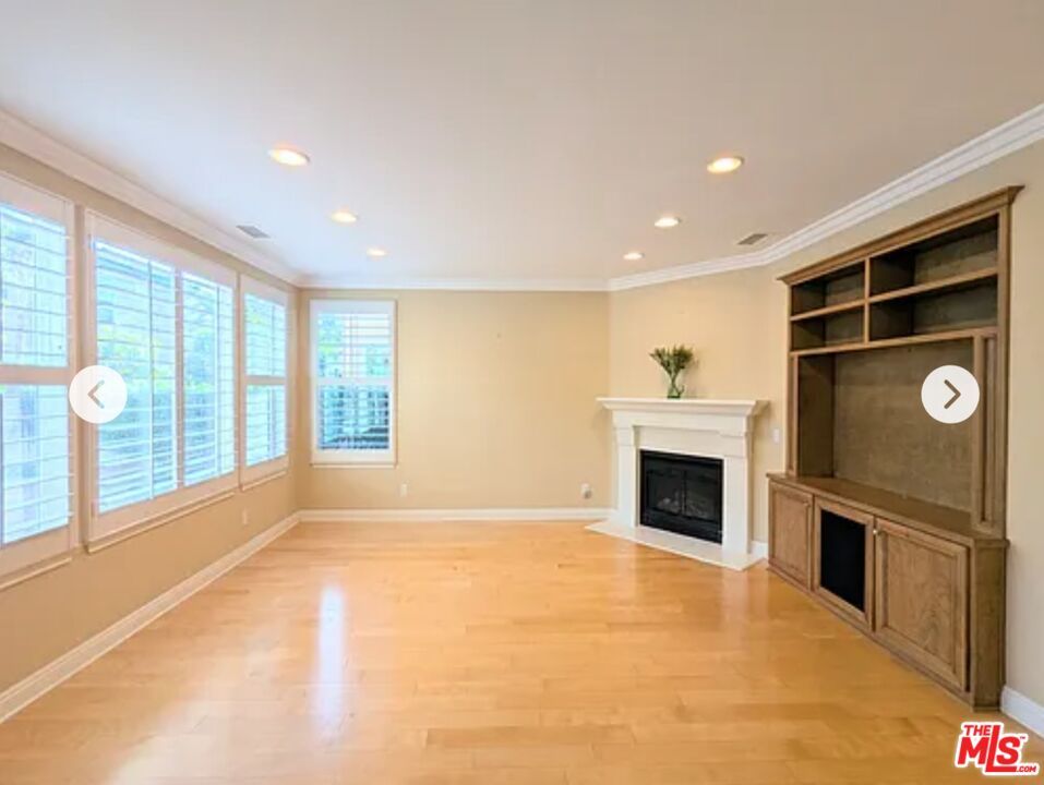 Empty room, Fireplace, Interior, Recessed Lighting, Wood Texture Flooring