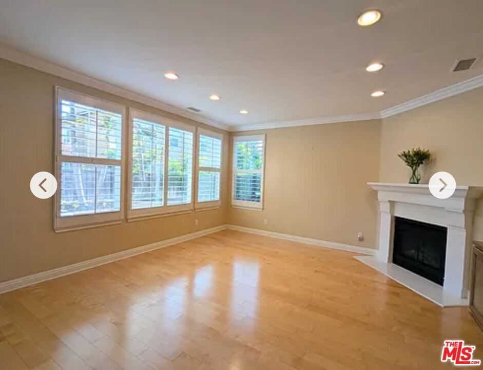 Empty room, Fireplace, Interior, Recessed Lighting, Wood Texture Flooring
