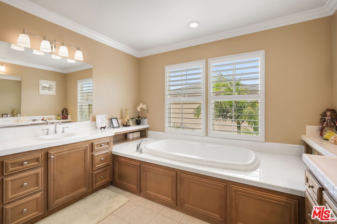 Bathroom, Dual Sink Vanities, Interior, Recessed Lighting, Tile Countertops