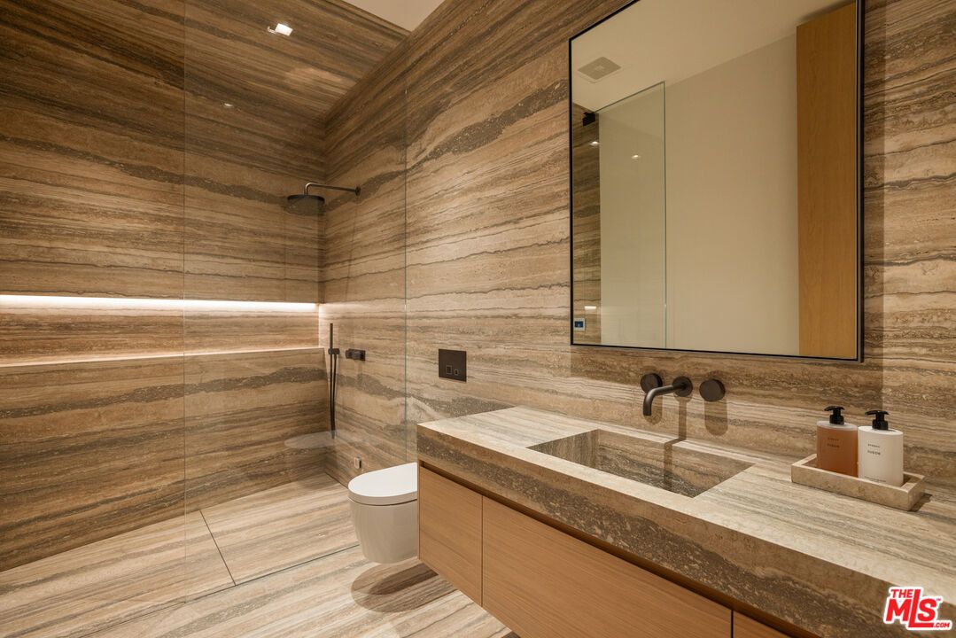 Bathroom, Glass Shower, Interior, Recessed Lighting, Wooden Walls
