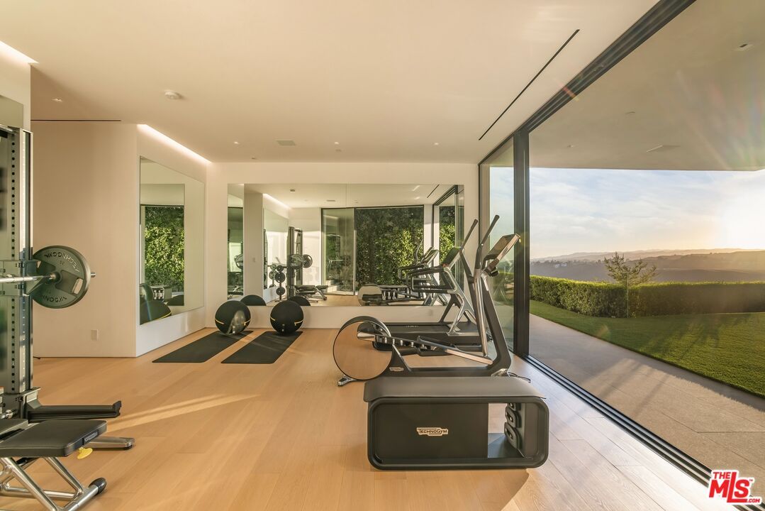Fitness Equipment, Gym, Interior, Recessed Lighting, Wood Texture Flooring