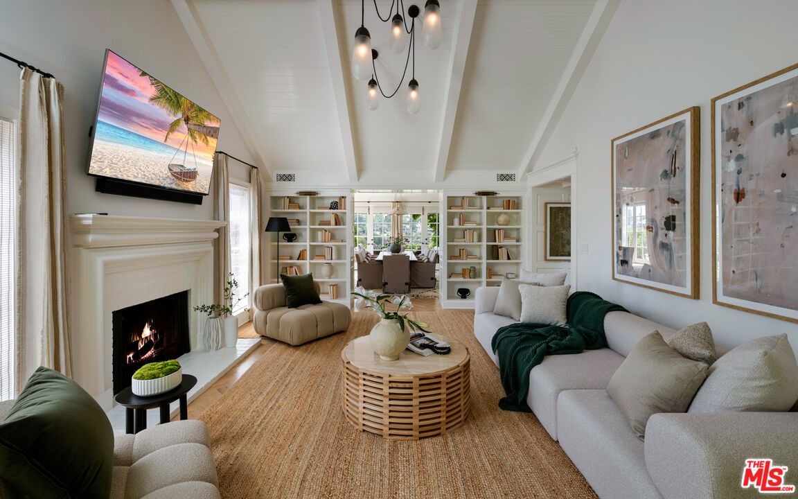 Dining room, Fireplace, Interior, Living room, Pendant Lights