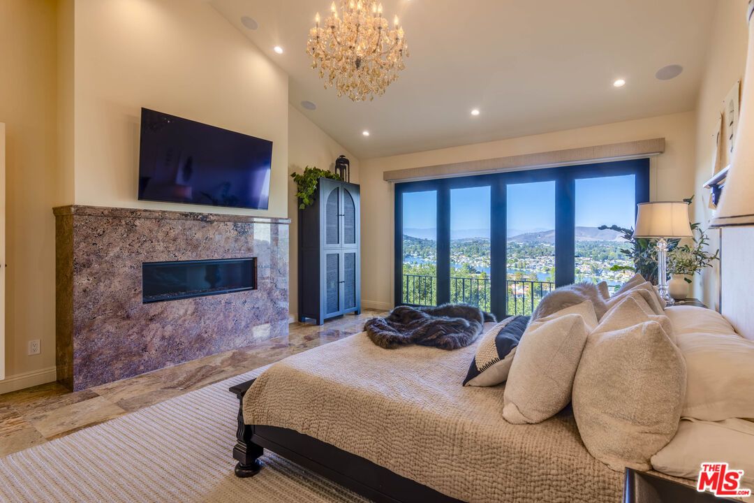Bedroom, Chandelier, Fireplace, Interior, Recessed Lighting