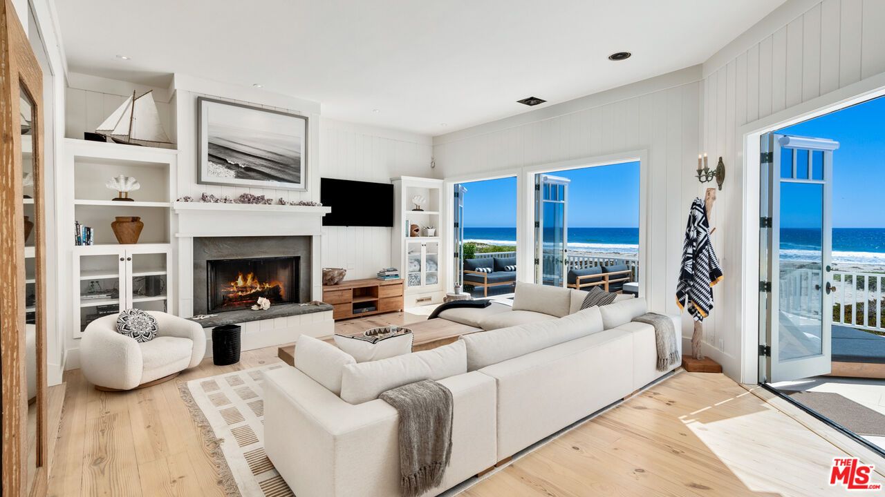 Fireplace, Interior, Living room, Recessed Lighting, Water, Wood Texture Flooring