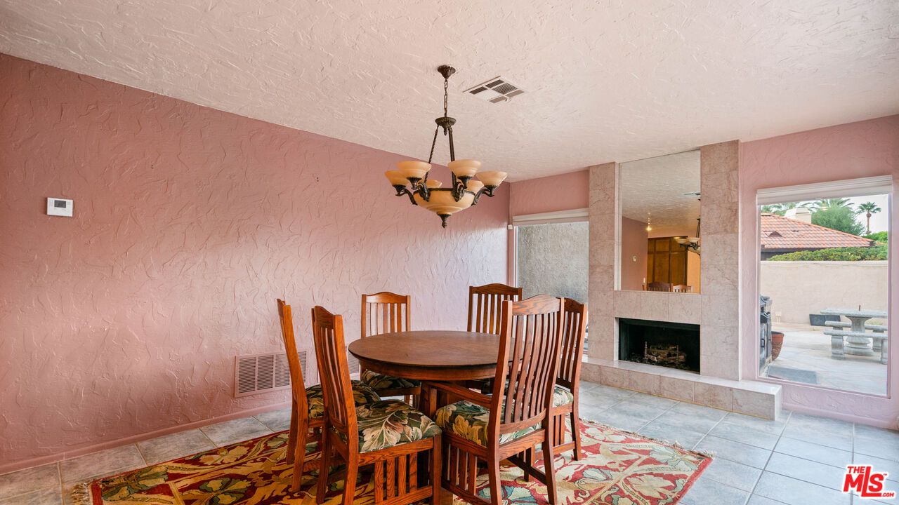 Chandelier, Dining room, Fireplace, Interior
