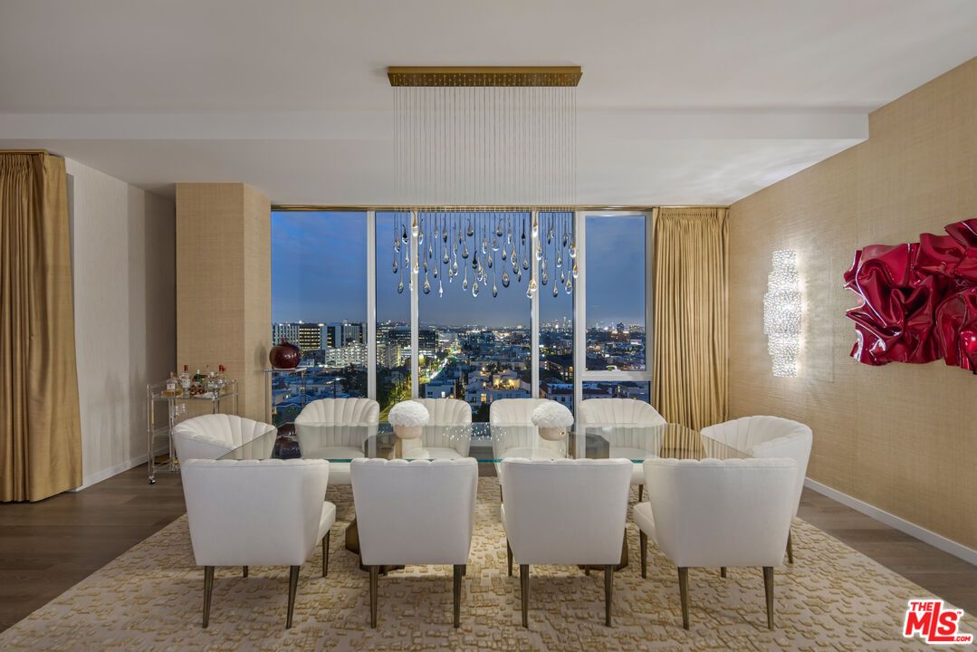 Dining room, Interior, Pendant Lights, Wood Texture Flooring