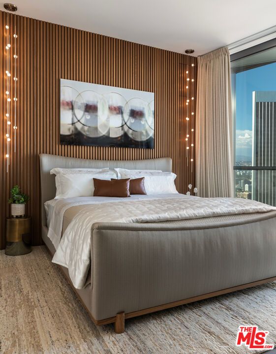 Bedroom, Interior, Pendant Lights, Wood Texture Flooring