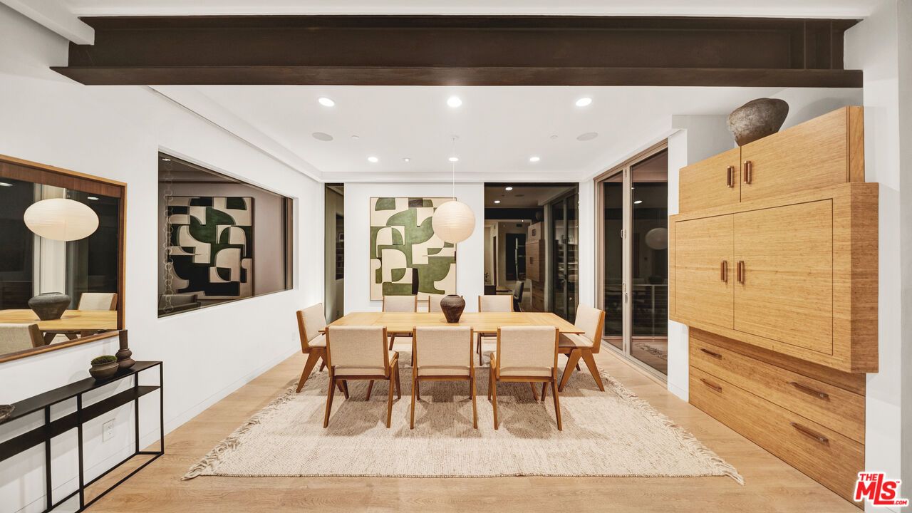 Dining room, Interior, Pendant Lights, Recessed Lighting, Wood Texture Flooring