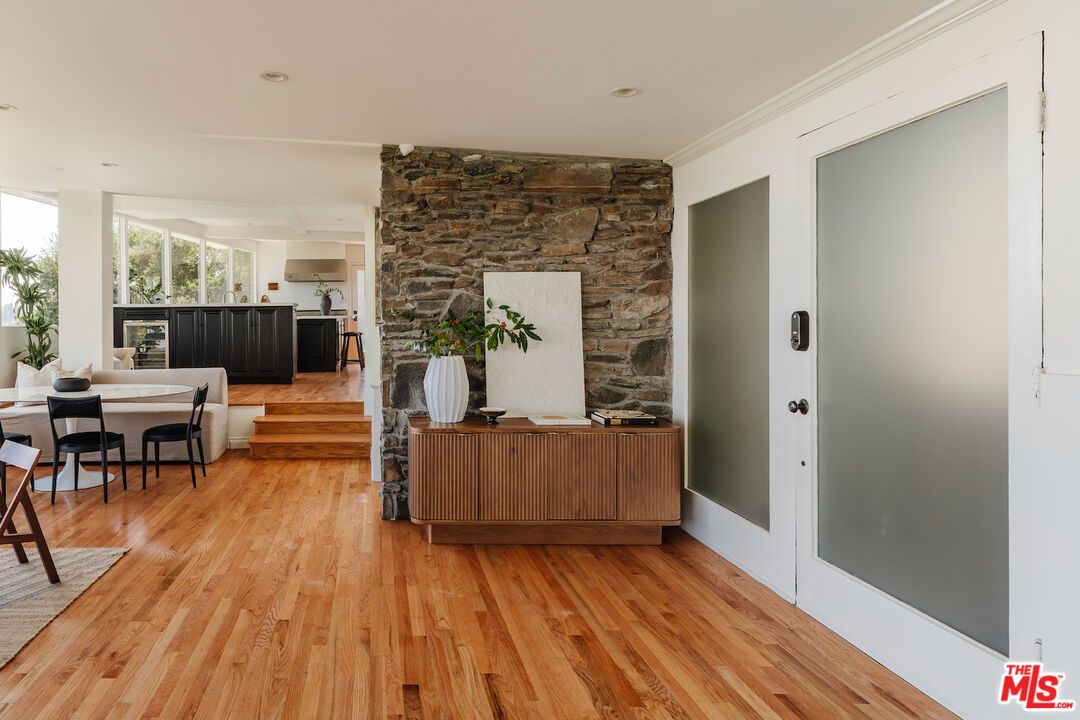Dining room, Interior, Recessed Lighting, Stone Walls, Wood Texture Flooring