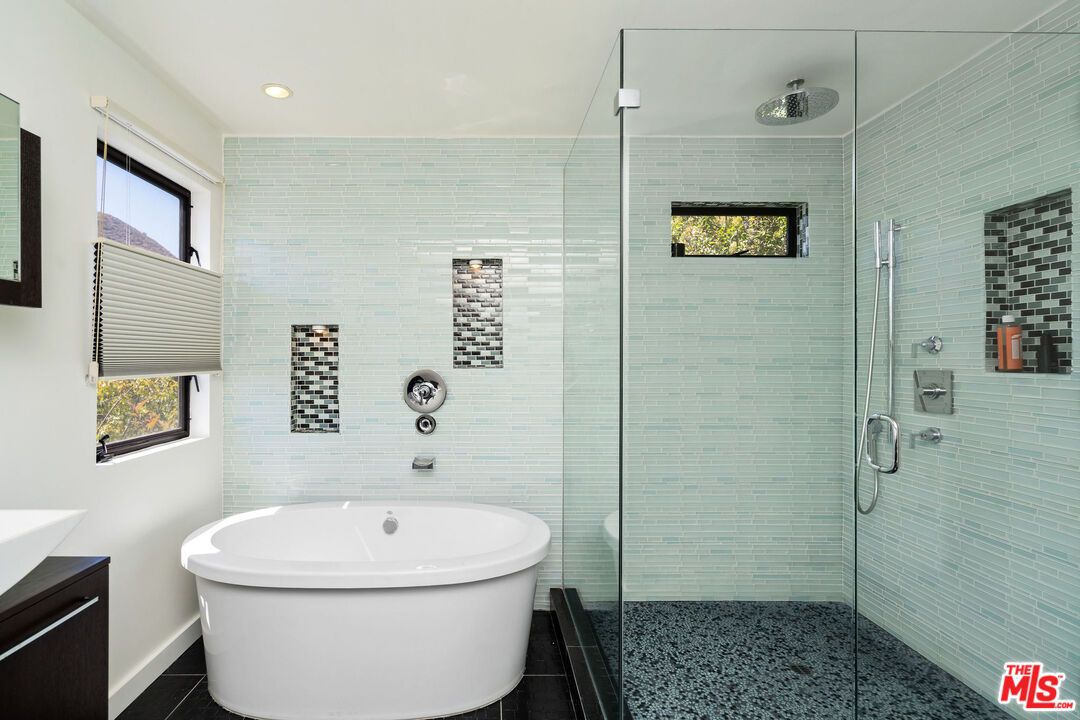 Bathroom, Free Standing Baths, Glass Shower, Interior, Recessed Lighting