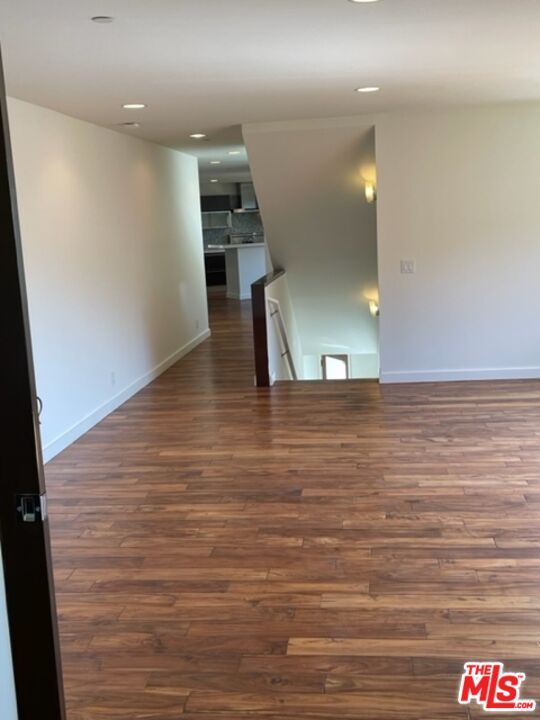 Empty room, Interior, Kitchen, Recessed Lighting, Wood Texture Flooring