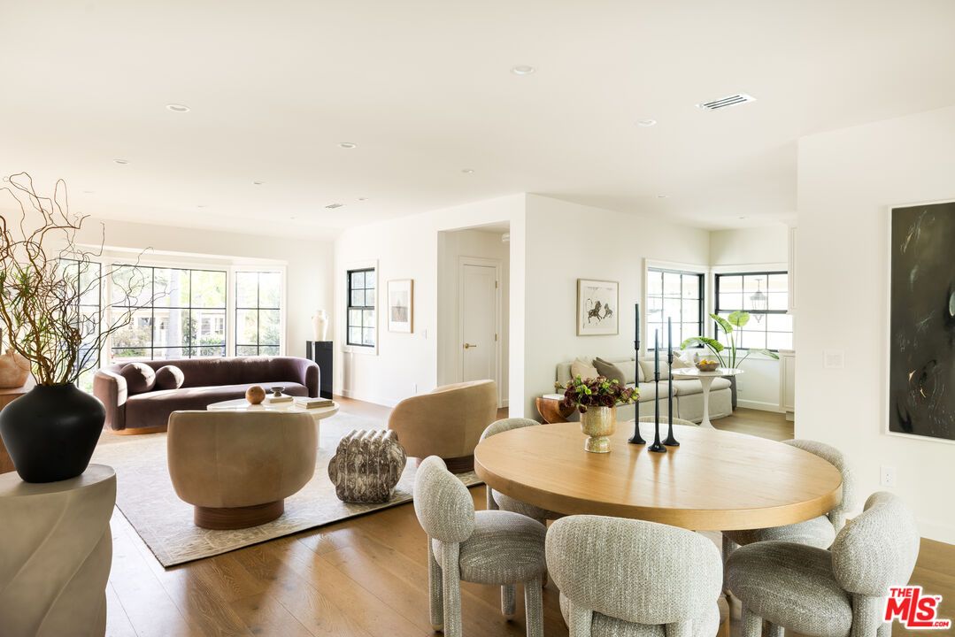 Dining room, Interior, Living room, Recessed Lighting, Wood Texture Flooring
