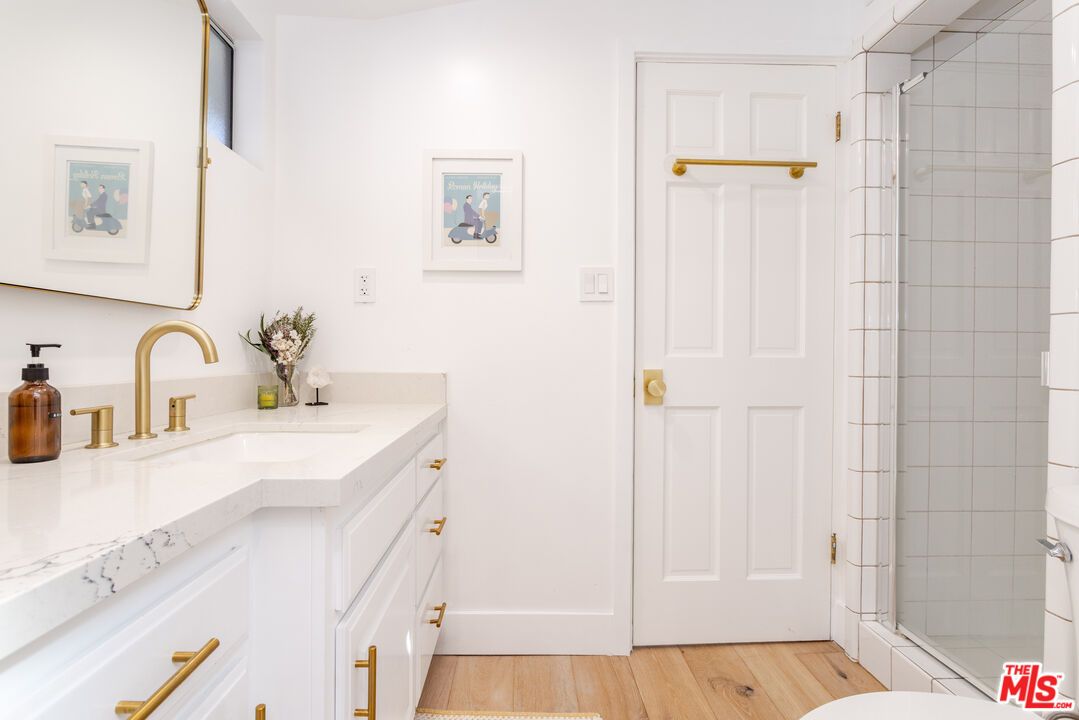 Bathroom, Glass Shower, Interior, Wood Texture Flooring