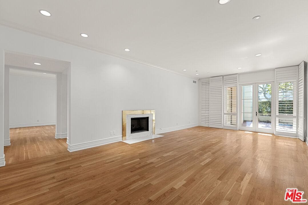 Empty room, Fireplace, Interior, Recessed Lighting, Wood Texture Flooring
