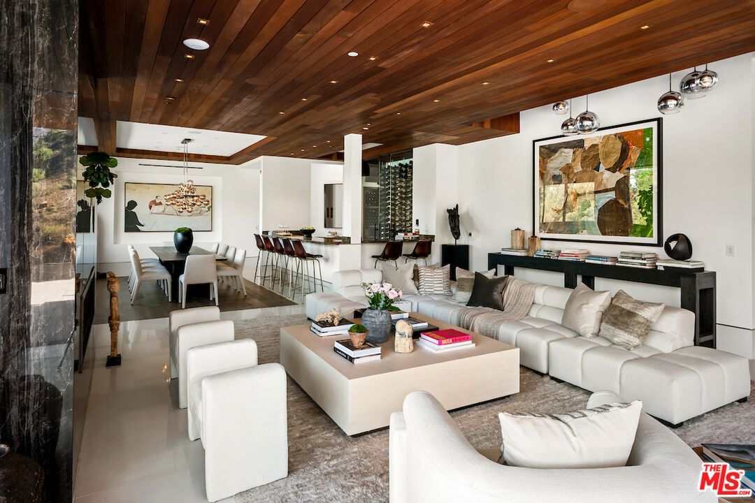 Dining room, Interior, Living room, Pendant Lights, Recessed Lighting, Wooden Ceilings