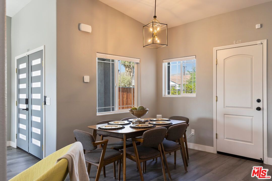 Dining room, Interior, Pendant Lights, Wood Texture Flooring
