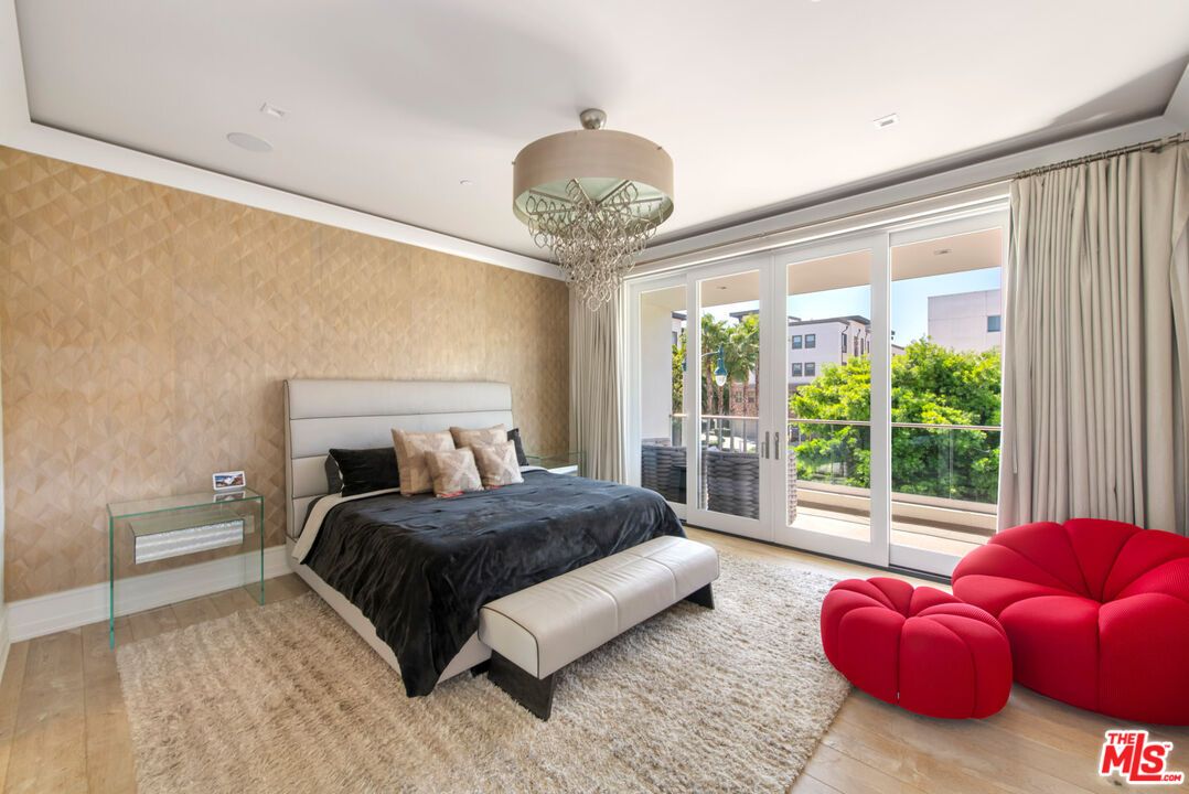 Bedroom, Chandelier, Interior, Recessed Lighting, Wood Texture Flooring