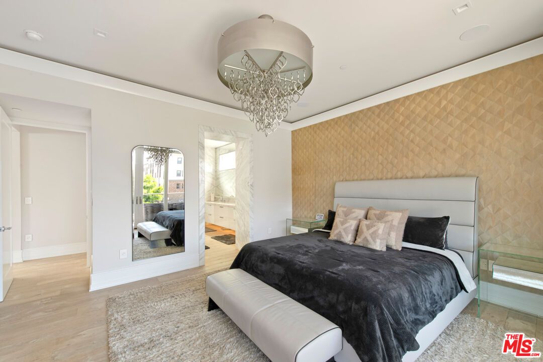 Bedroom, Chandelier, Interior, Wood Texture Flooring