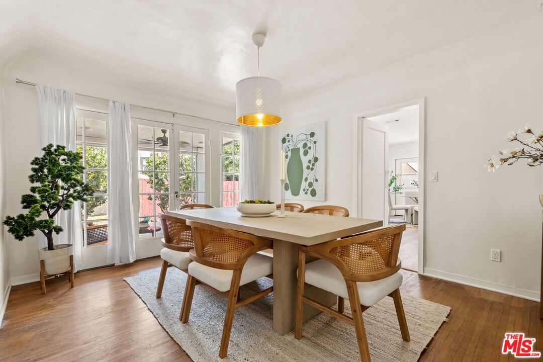Dining room, Interior, Pendant Lights, Wood Texture Flooring