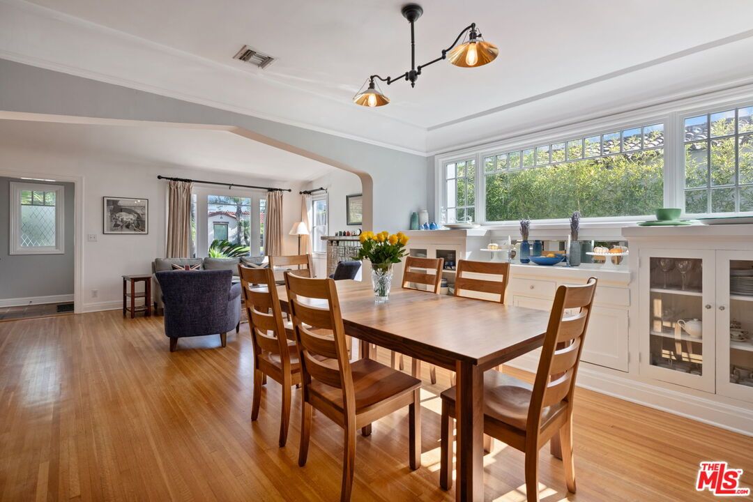 Dining room, Interior, Pendant Lights, Wood Texture Flooring
