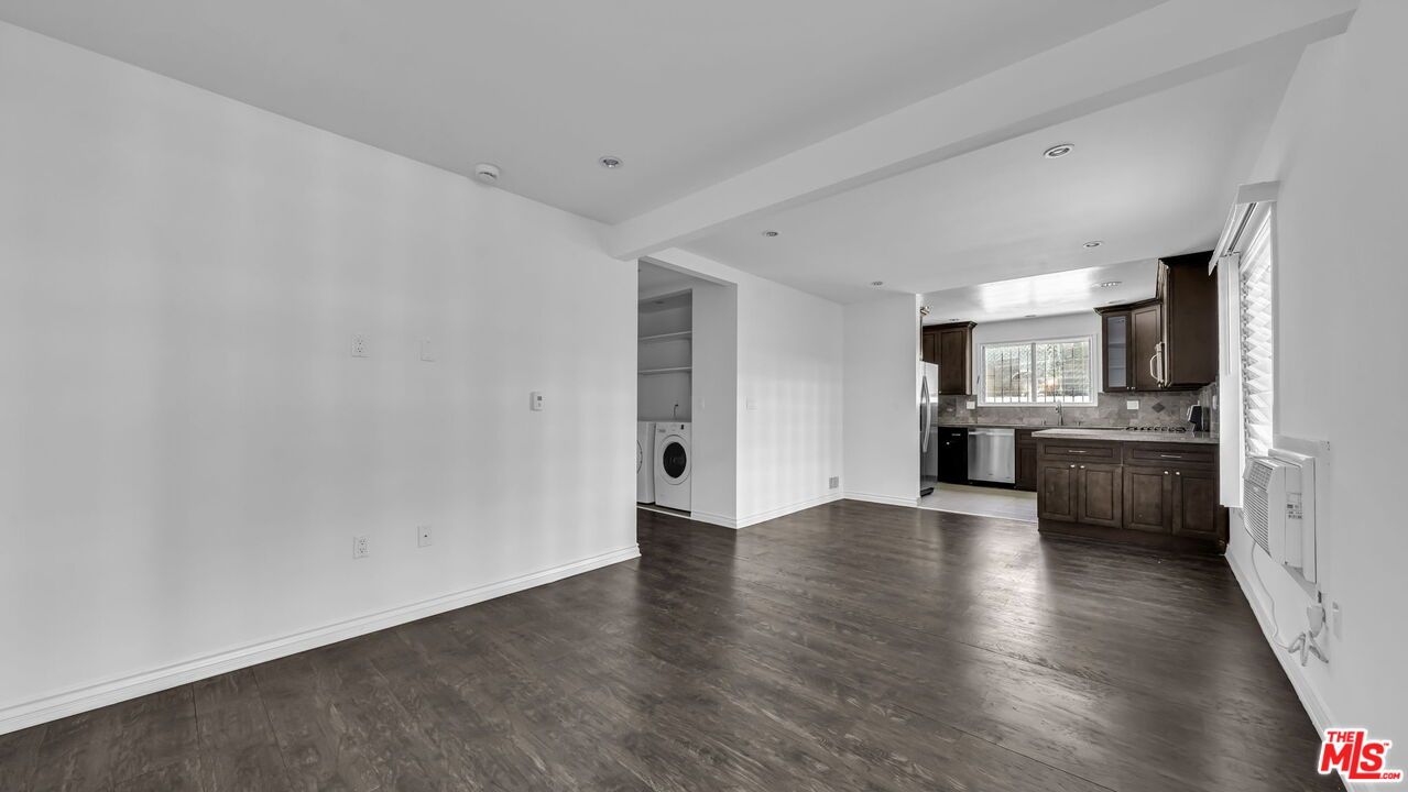 Empty room, Interior, Kitchen, Recessed Lighting, Wood Texture Flooring
