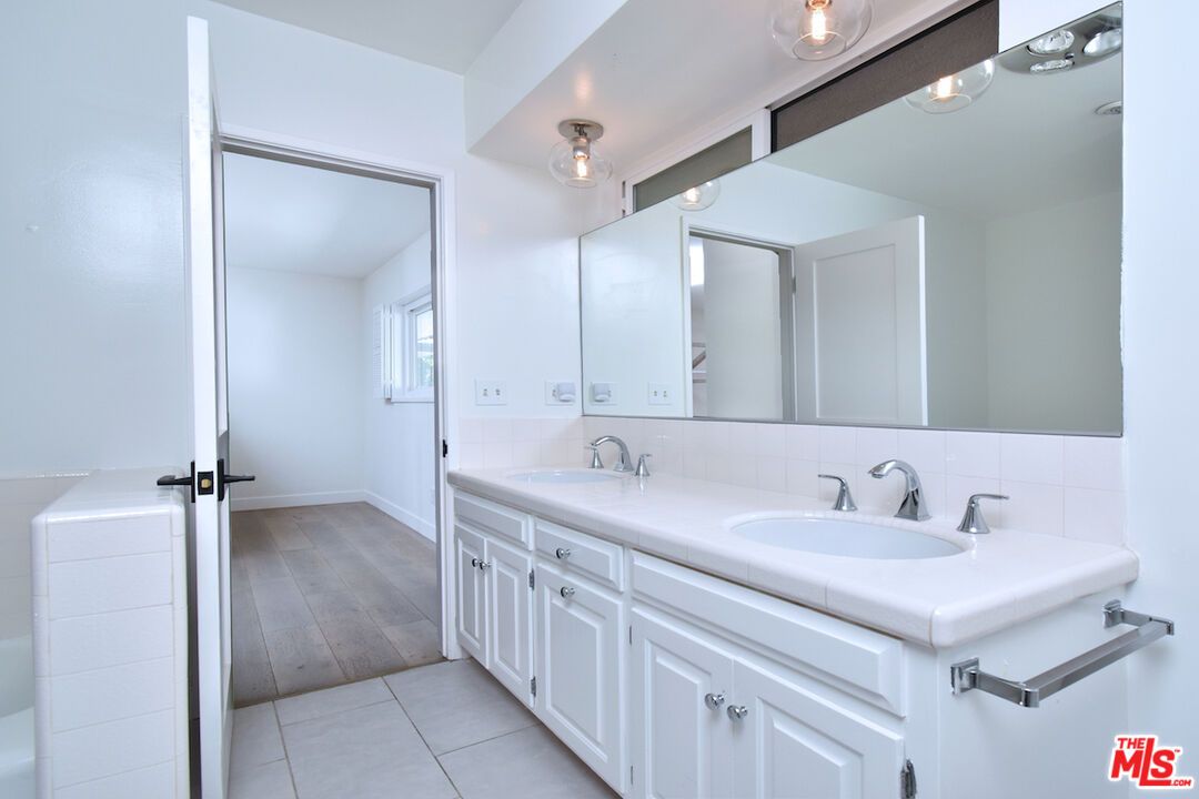 Bathroom, Dual Sink Vanities, Interior, Tile Countertops, Wood Texture Flooring