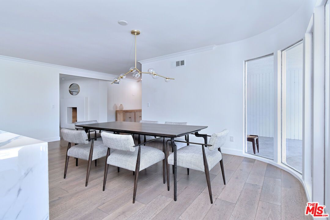 Dining room, Interior, Pendant Lights, Wood Texture Flooring