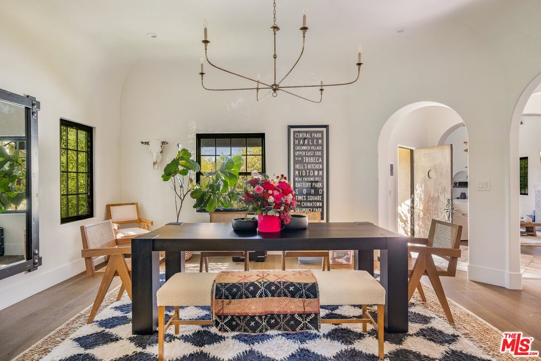 Chandelier, Dining room, Interior, Wood Texture Flooring