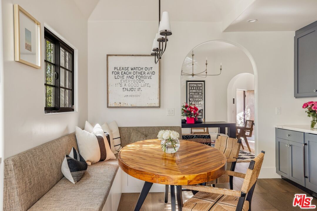 Dining room, Interior, Recessed Lighting, Wood Texture Flooring