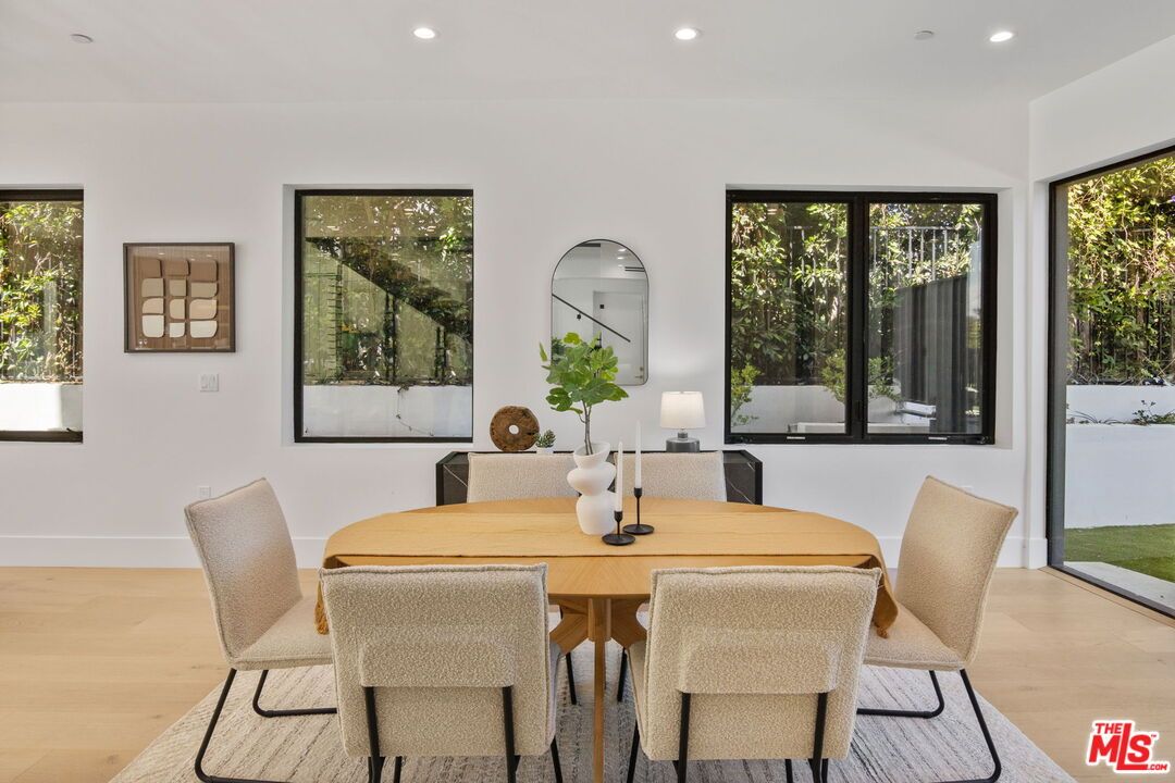 Dining room, Interior, Recessed Lighting, Wood Texture Flooring