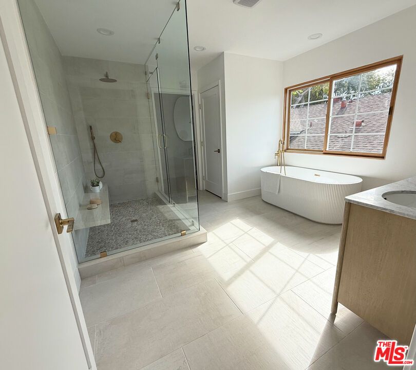 Bathroom, Free Standing Baths, Glass Shower, Interior, Recessed Lighting