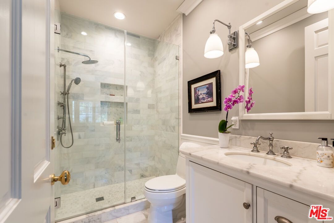 Bathroom, Glass Shower, Interior, Marble Walls, Recessed Lighting