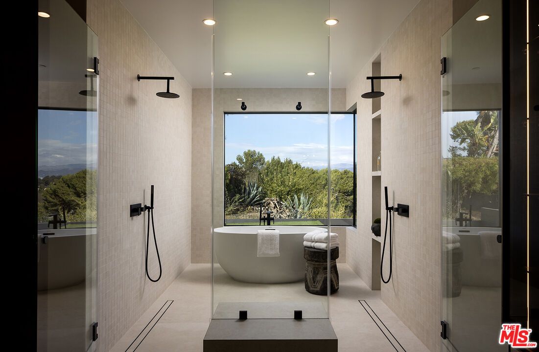 Bathroom, Free Standing Baths, Glass Shower, Interior, Recessed Lighting