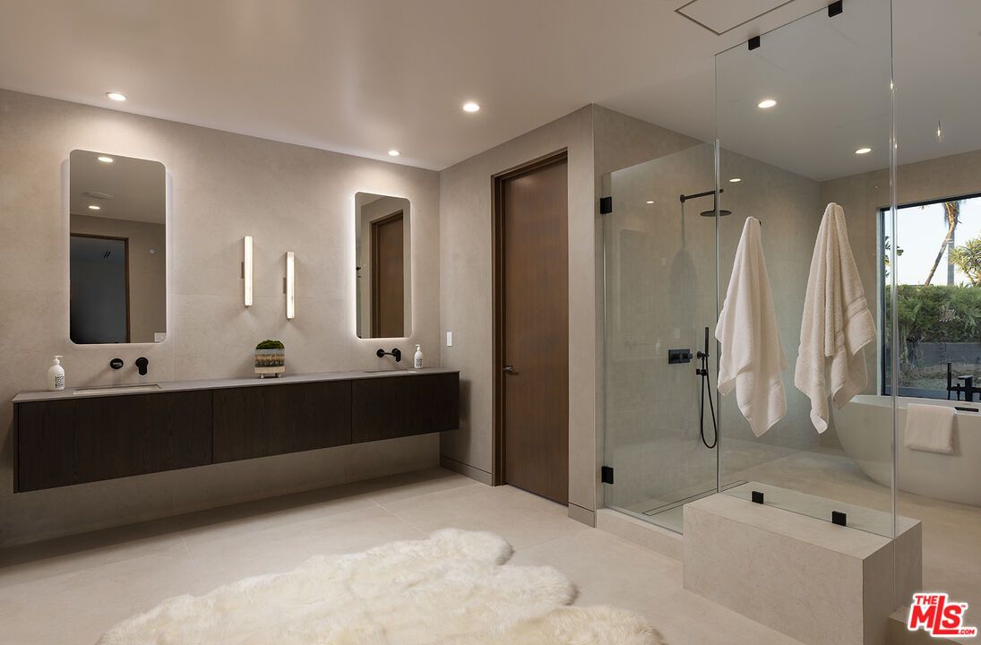 Bathroom, Dual Sink Vanities, Glass Shower, Interior, Recessed Lighting