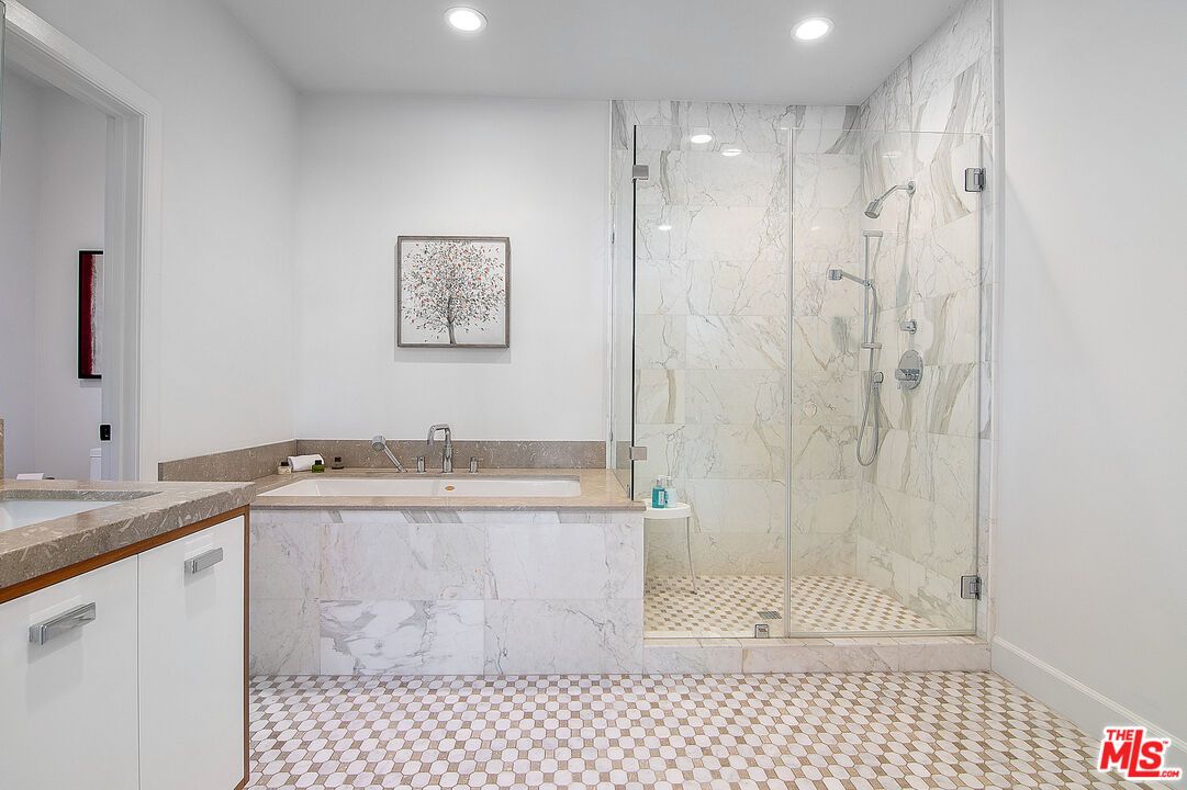 Bathroom, Glass Shower, Interior, Marble Walls, Recessed Lighting